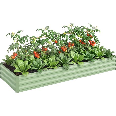 Outsunny Galvanised Raised Garden Bed Metal Planter Box with Open Bottom Light Green