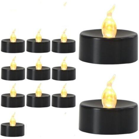 Set of 12 LED tea light candles, last more than 200 hours, for decoration (Warm white flash, black base, 12 pieces) (1/5)