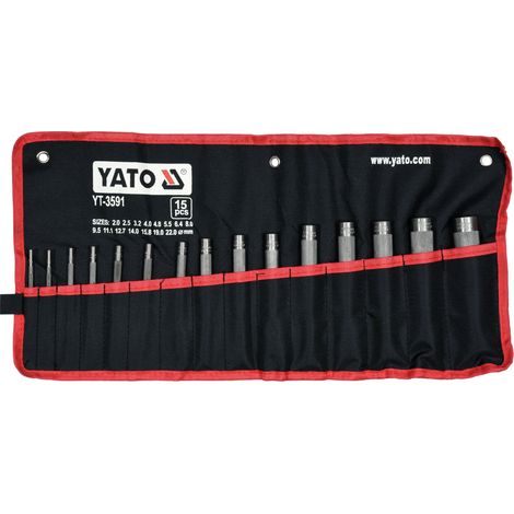 Yato – Jeu de 15 emporte-pièces ronds 2 à 22 mm – Poinçons pour découpe joints en caoutchouc, cuir et papier – Rainure d'expulsion de matière