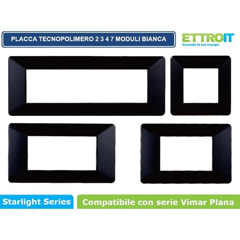 Placca compatibile Vimar Plana 2 moduli plastica colore nero Ettroit EV83202 (1/5)