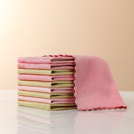 Chiffon Ecaille de Poisson, 10 Chiffon de Nettoyage en Microfibre Multifunction, Chiffons en Microfibre en écailles de Poisson pour Miroir Maison Cuisine Bureau Verre Multicolore (25 x 25cm) (1/5)