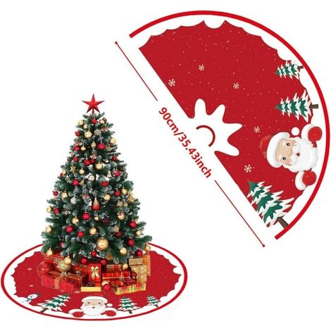 Jupe de sapin de Noël, base de sapin de 90 cm, jupe de sapin ronde traditionnelle, tapis de sapin à motif Père Noël. (1/5)