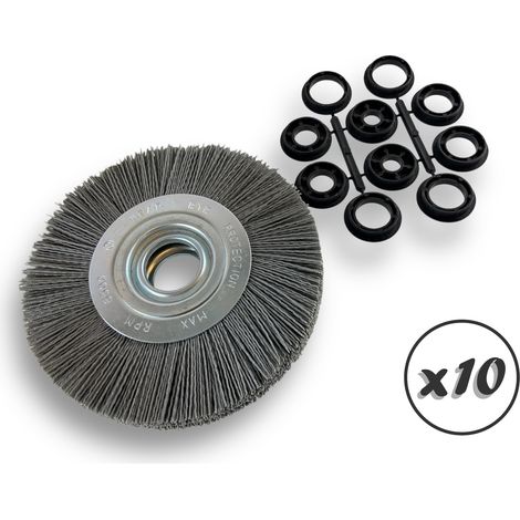 Lot de 10 brosses circulaires NYLON Abrasif Ø 175 mm Epaisseur 2 rangs Carbure silicium Grain 120 Alésage 32 mm + réducteur bague 25/22/20/16/12 mm Touret ponceuse Kibros 235177KR120x10 (1/5)