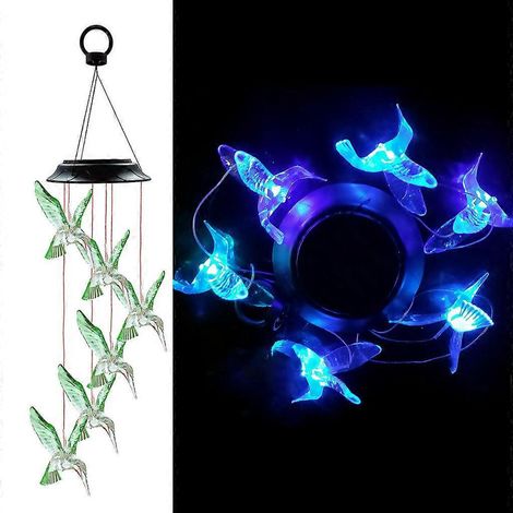 Carillon solaire lumineux décoratif pour jardin extérieur, motif ange, étoiles et oiseaux porte-bonheur