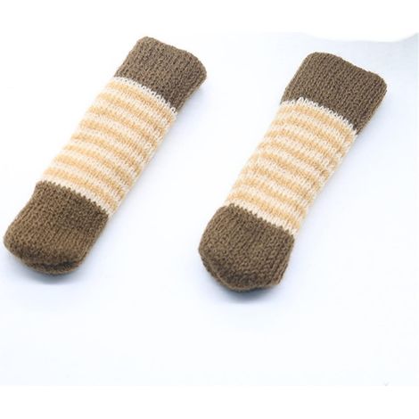 Bottes de chaise en tricot à rayures foncées, 24 pièces, antidérapantes et silencieuses, protection pour tabouret (1/5)