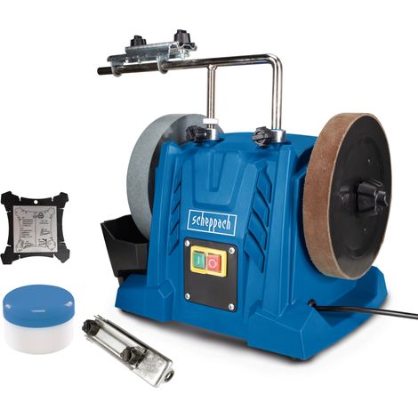 Scheppach Affûteuse à eau TIGER 5000S – Meule de 200 mm – Système de ponçage à l'eau – 230-240 V – Puissance 150 W – Pierre à aiguiser au corindon 120 min-1