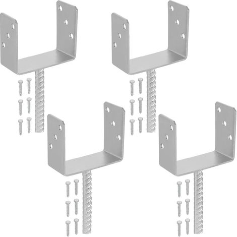 KOTARBAU® 4 pcs Support Poteau à Sceller - Acier Galvanisé - 141 mm - Argent - Pied de Poteau Bois - avec Ancrage Béton - Embase Robuste pour Clôture Jardin Terrasse (1/5)