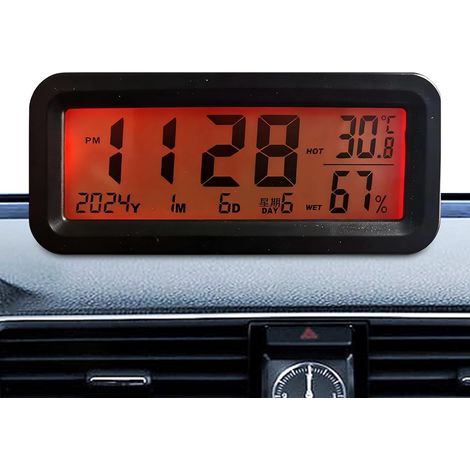 Horloge De Tableau De Bord De Voiture,LED Solaire Pour Décoration Intérieure Horloge Avec Hygromètre Et Rétro-Éclairage - Pour Camion De Voiture Véhicule Berline Pickup Scooter SUV Prise (1/5)