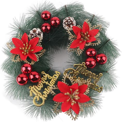 Künstlicher Weihnachtskranz zum Aufhängen im Wohnzimmer, Schlafzimmer, Büro, für Hochzeiten und Geburtstage – Rot (1/5)