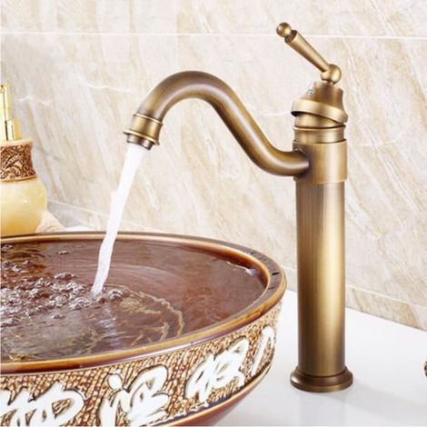 1 robinet mitigeur cuisine, cuivre antique, rotation 360°, cartouche céramique, pour évier standard et îlot central