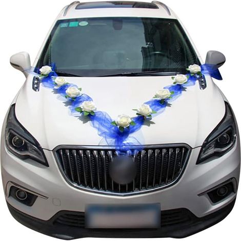 Fleurs de voiture de mariage roses artificielles décoration de voiture de mariage (bleu) (1/4)