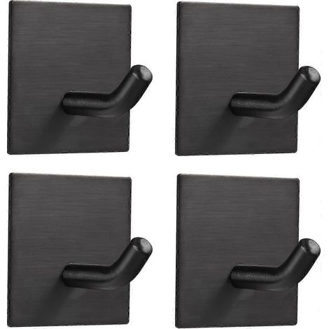 Ganchos autoadhesivos de alta calidad con robustos soportes de acero inoxidable. Ideales para la cocina, el baño, el hogar, puertas, toallas, chaquetas, llaves, etc. Paquete de 4 unidades, color negro (1/5)