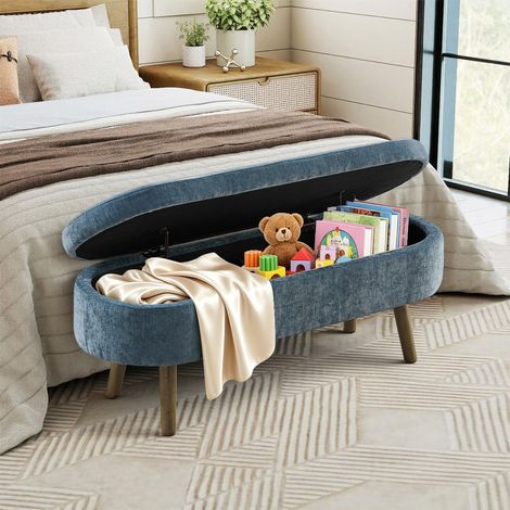 Banco de almacenamiento multifuncional, tejido de chenilla suave, patas de madera, estructura de madera maciza, 20 litros de capacidad, 110 x 40 x 42 cm, ideal para dormitorio, salón, zapatero o pasil