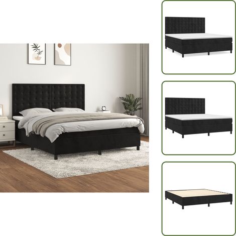 Sommier à lattes de lit avec matelas Noir 180x200 cm Velours - Lit Tapissier - Lit Velours - Lit Double - Literie - Chambre À Coucher (1/5)