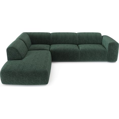 Canapé grand angle gauche 5 places en velours à motifs vert émeraude MYRA (1/5)