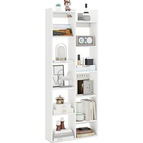 Bibliothèque, Etagère à 12 Niveaux, 10 Compartiments, Bibliothèque de Cloison en Forme d'arbre, Meuble de Rangement Anti-Basculement,Blanc (1/5)