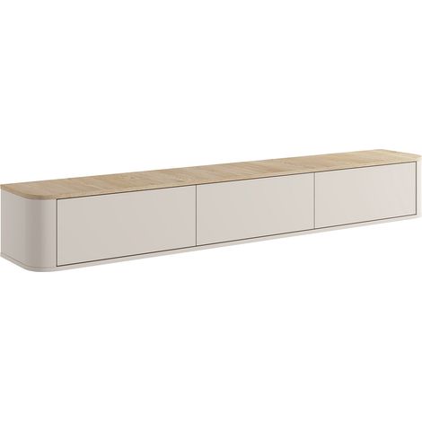 Meuble TV suspendu 3 portes avec LEDs - Beige et naturel clair - AJUGA