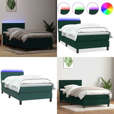 vidaXL Boxspringbett mit Matratze Dunkelgrün 80x220 cm Samt (1/5)