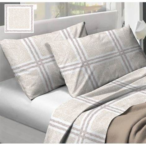 Completo Lenzuola In 100% Cotone Disegno Tartan Colore Beige Modello O.B., misuraSingolocoloreBeige (1/4)