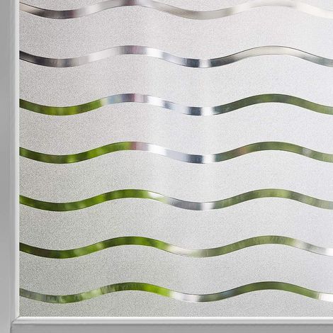 Film pour Fenêtre Intimité Givré Auto-Adhésif Fenêtre Autocollant Pas de Colle Statique Cling Film de Verre Opaque Protection UV Motif Vague 45x400cm (1/3)