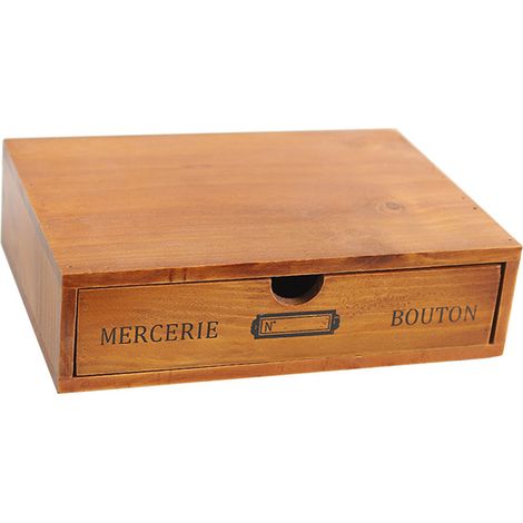 Boîte de rangement vintage en bois pour tiroirs, rangement de bureau ou de table. (1/5)