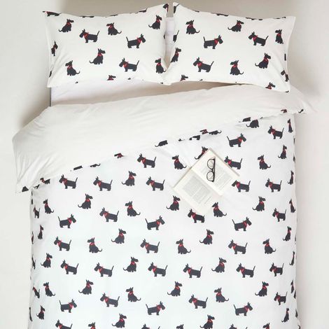 HOMESCAPES Scottie Dog Digitally Printed Cotton Duvet Cover Set, King