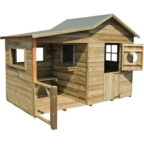 SOULET - Casita de Madera Infantil Hacienda 140x125x158 cm - Casita de Jardín para Niños con Porche y Banco - Madera Tratada Resistente - Certificación PEFC - Fácil Montaje (1/4)