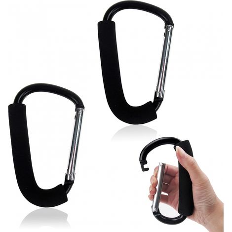 Lot de 2 mousquetons de fixation noirs 16x10cm en alliage aluminium, boucles à ressort pour camping (1/5)