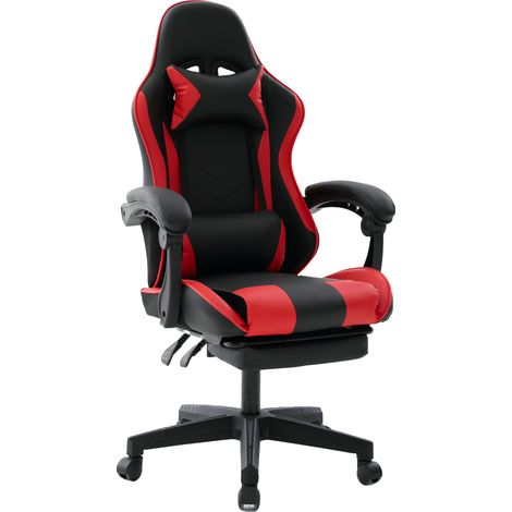 Chaise gaming ergonomique en similicuir avec repose-pieds – Rouge