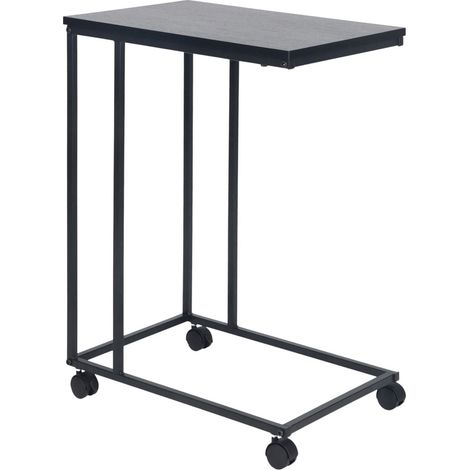 Table d'appoint à roulettes forme en C 68 cm rangement pratique pour salon chambre en bois noir (1/5)