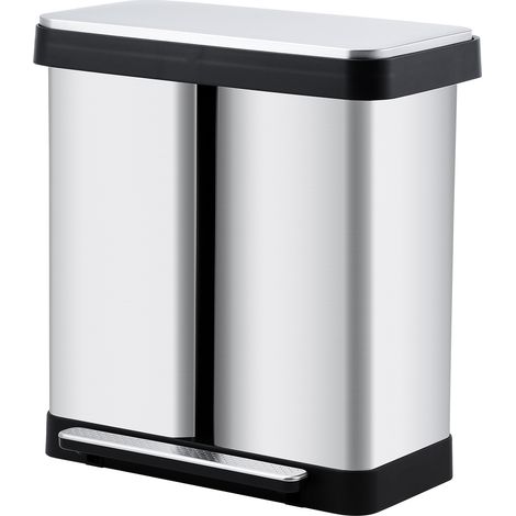 Poubelle de cuisine 72 L (2 x 36 L) à 2 compartiments, tri déchets & recyclage – Acier inox anti-traces, 2 pédales mains libres, couvercles fermeture douce silencieuse (1/5)