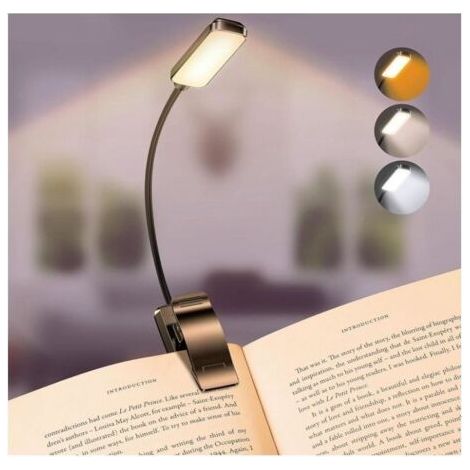 Lampe de Lecture Rechargeable, 9 LED Liseuse Lampe Clip, Gradation Progressive & 3 Modes Protection des Yeux (Blanc Froid&Chaud), 360° Cou Flexible, Indicateur, Longue Travail pour Lire au Lit (1/4)