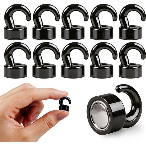 Mini ganchos para oficina, aula, crucero y cocina bonitos ganchos magnéticos resistentes para el refrigerador - Paquete de 10 (Negro) (1/5)