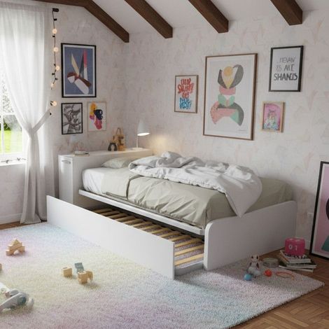 Letto una piazza e mezza 120x190 con contenitore e secondo letto estraibile - Bianco