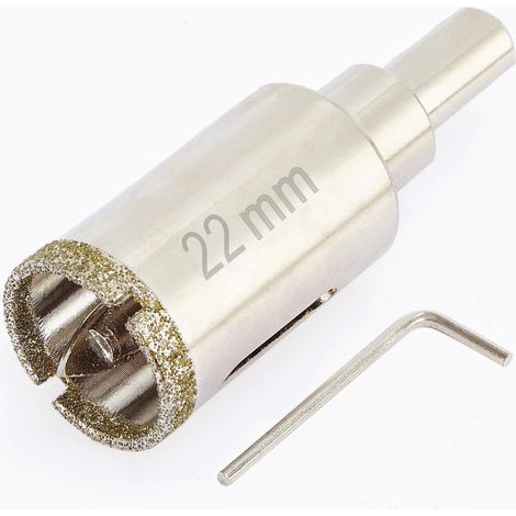 Scie cloche diamant de 22mm avec foret pilote, pointe pour carrelage de 22mm avec foret de guidage au centre pour verre, porcelaine, carrelage, céramique, marbre et granit (1/5)