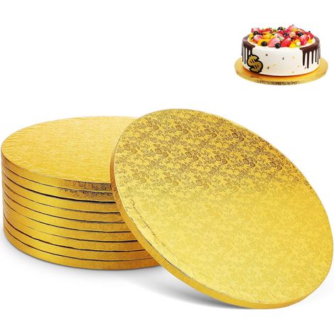 Plateaux à Gâteaux Ronds Support Stable et Transport Sécurisé Lot de 10 en Carton Ondulé Doré pour Anniversaires et Réunions (1/5)