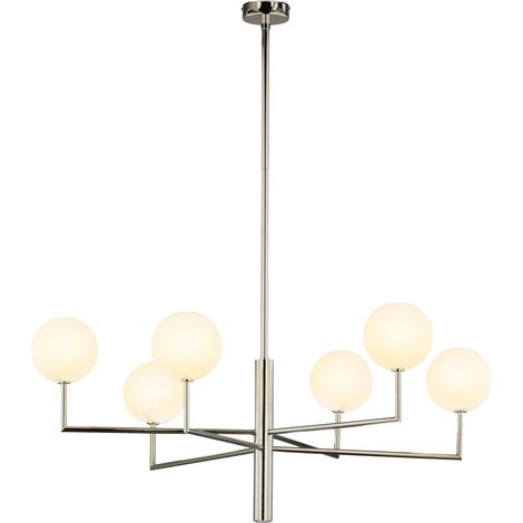 Lampadario moderno nichel 6 luci sfere vetro FEME Jupiter (1/3)