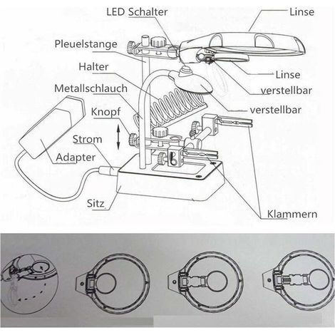 VURAHOME - Station Troisième Main au Soudage 5LEDs Loupe à Poser 2,5X/7,5X/10X Lentille Support avec Pince pour Soudure Réparation Modelage (1/4)
