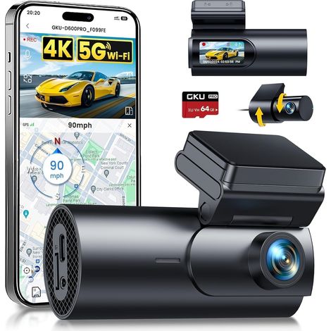 4K Car Dashcam Front Rear 5G WiFi GPS 2160P + 1080P Car Camera (1/5)