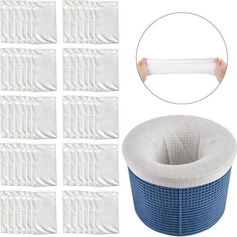 Paquete de 50 filtros para skimmer de piscina: filtros reutilizables para proteger bombas, filtros y cestas de skimmer en piscinas elevadas y enterradas. (1/5)