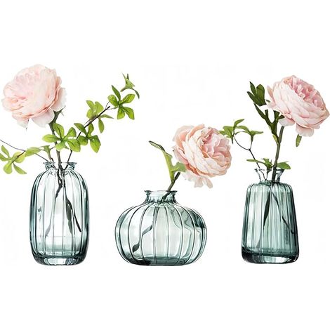 Vase à Fleurs Verre Vert, Petit decoratif Design Transparent, Décoration pour Centre de Table Mariage champetre Boheme, Bapteme, Anniversaire, Cadeau fête des mères (1/5)