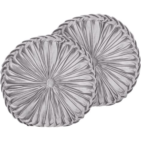 Dekokissen 2er Set UDALA Samtstoff 40 x 40 cm Grau Ohne Muster