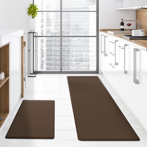 Small single PVC kitchen floor mat, thickened, long strip, leather, waterproof, non-slip, household use, oil and sewage resistant, washable - coffee color - 442400.8cm