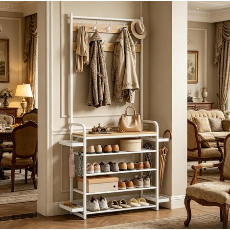 MEUBLIV Garderobe für den Eingangsbereich 80x190x30 cm weiß – Schuhaufbewahrung (1/4)