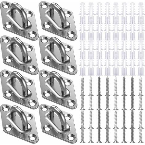 Placas con ojales, 8 piezas de placa romboidal de acero inoxidable, kit de ganchos de techo de alta resistencia, gancho de suspensión de techo, anillo de montaje en pared, perno de ojo para colgar obj (1/5)