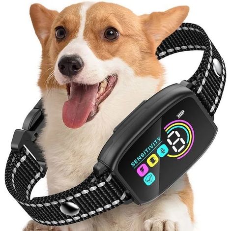 Collier Anti Aboiement Chien Réglables,Collier Intelligent Détection Fréquence D'aboiement,8 Niveau d'intensité pour les Chiens (1/5)