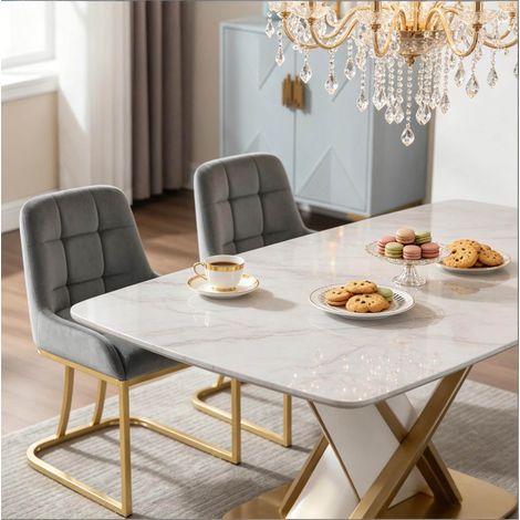Lot de 2 chaises de salle à manger en velours gris foncé avec pieds métal doré, 39x45x84 cm (1/5)