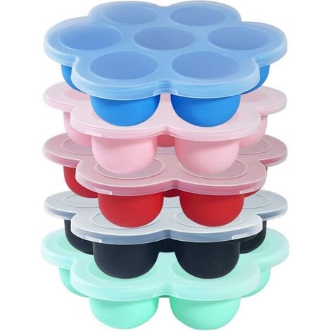 Bac A Glacons Avec Couvercle, Plateaux De Congélation Pour Aliments, Moules En Silicone À 7 Cavités Pour Le Lait Maternel Les Glaçons Les Purées Fruits (5pcs) (1/5)