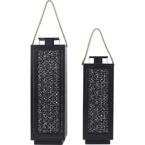 Lot de 2 Lanternes Déco "Ajouré" 59cm Noir (1/5)