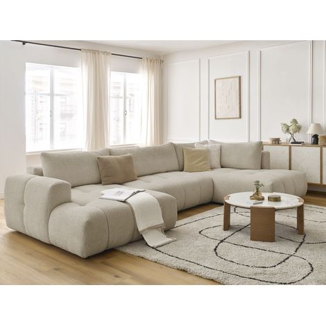 BOBOCHIC - Canapé panoramique convertible FUJI tissu bouclette Angle gauche Beige (1/5)